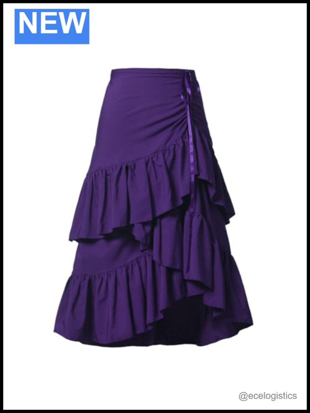 Asymmetrical High Low Ruffle Midi Skirt Drawstring A Line